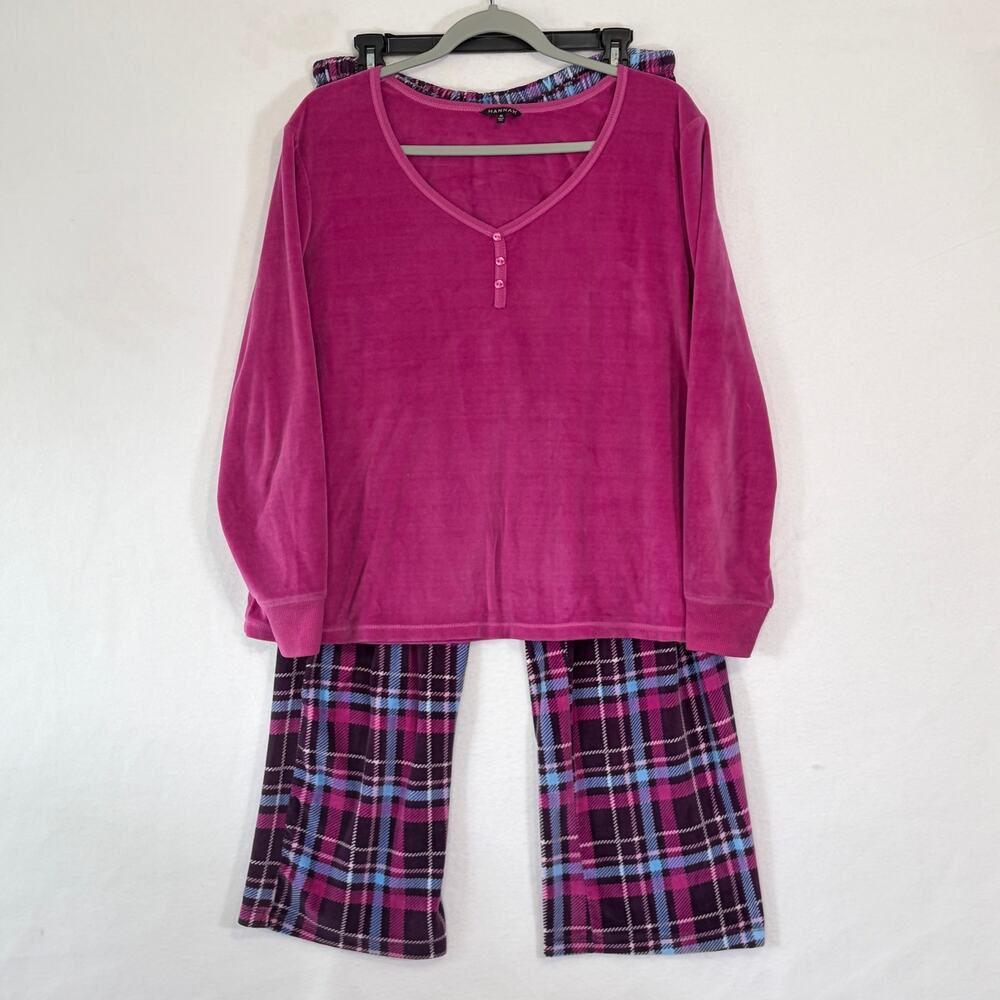 Hannah Womens XL Fleece 2 Piece Pajama Set Pink Plaid Soft Warm Pants & Top